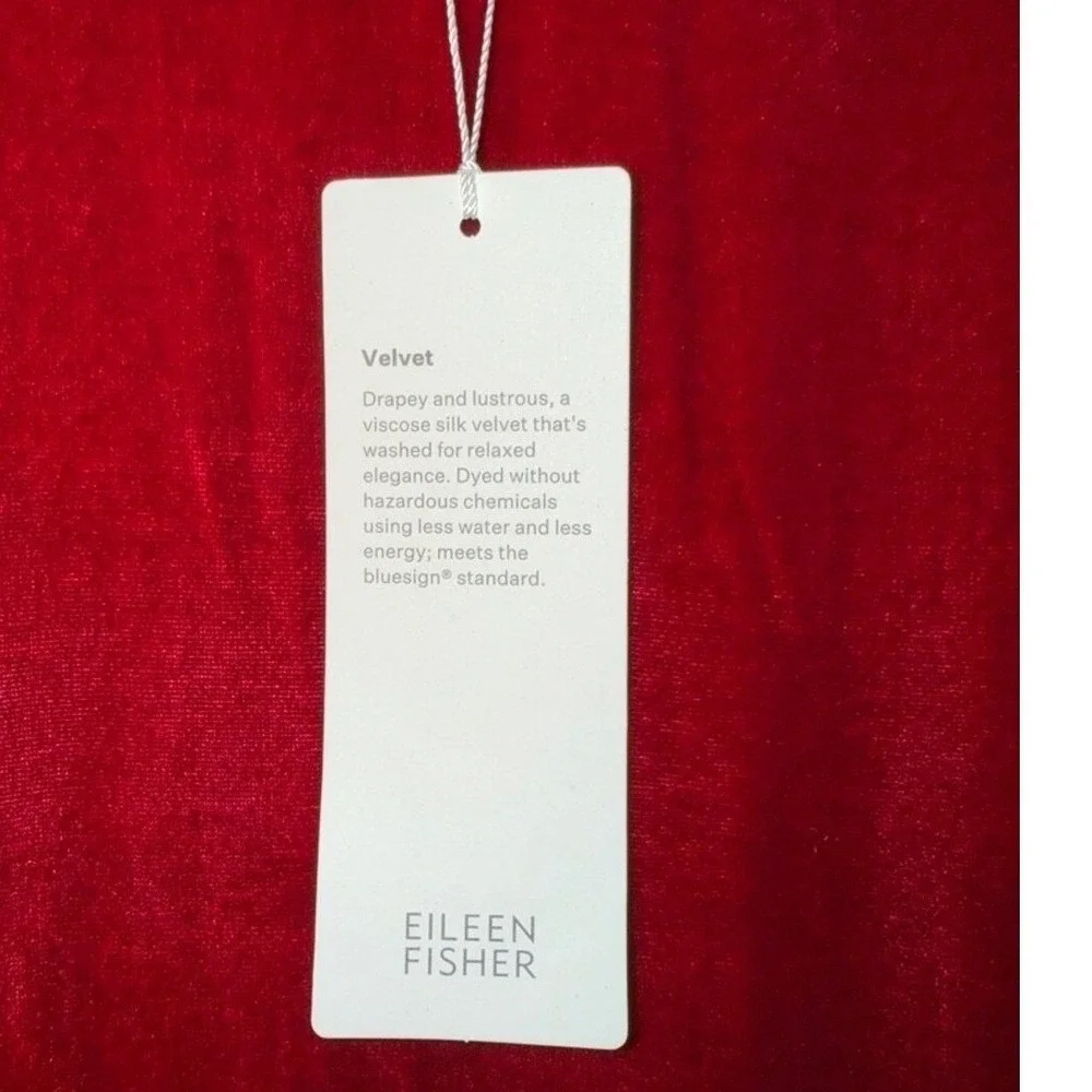 Eileen Fisher Large Ruby Red Crew Neck Long Sleeve Velvet Knee Length Dress NWT‎